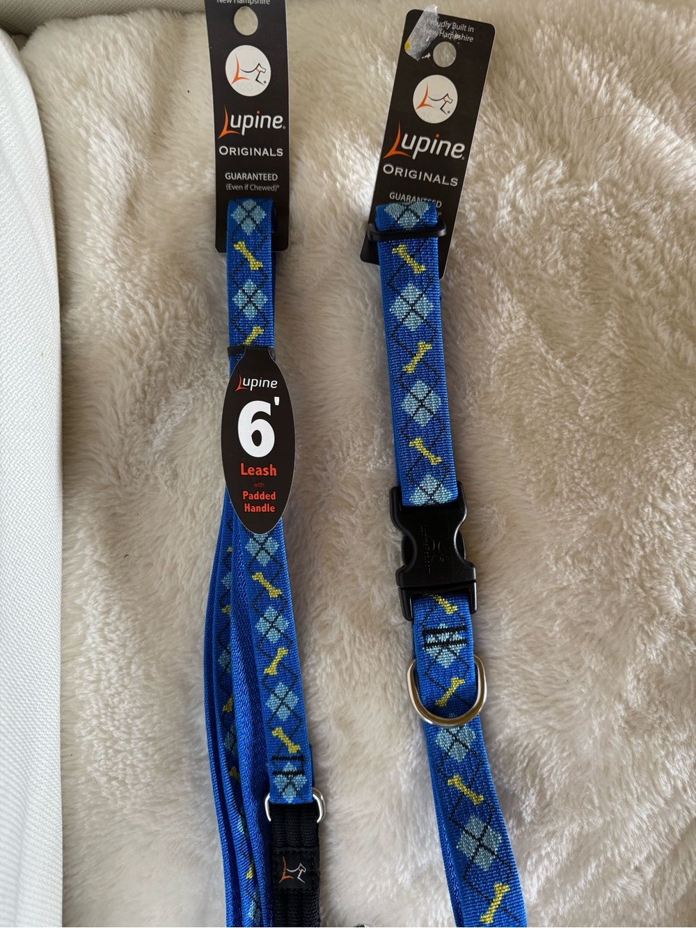 Matching Blue Patterned Dog Collar & Leash - 6ft